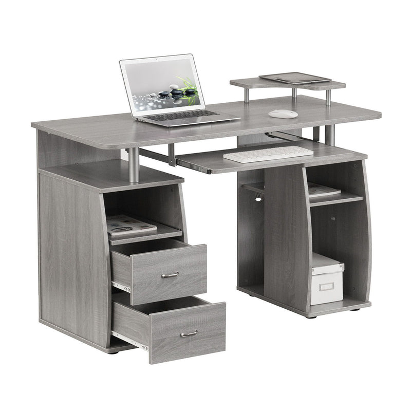 Pedestal Computer Desk With Two Drawers - Gray