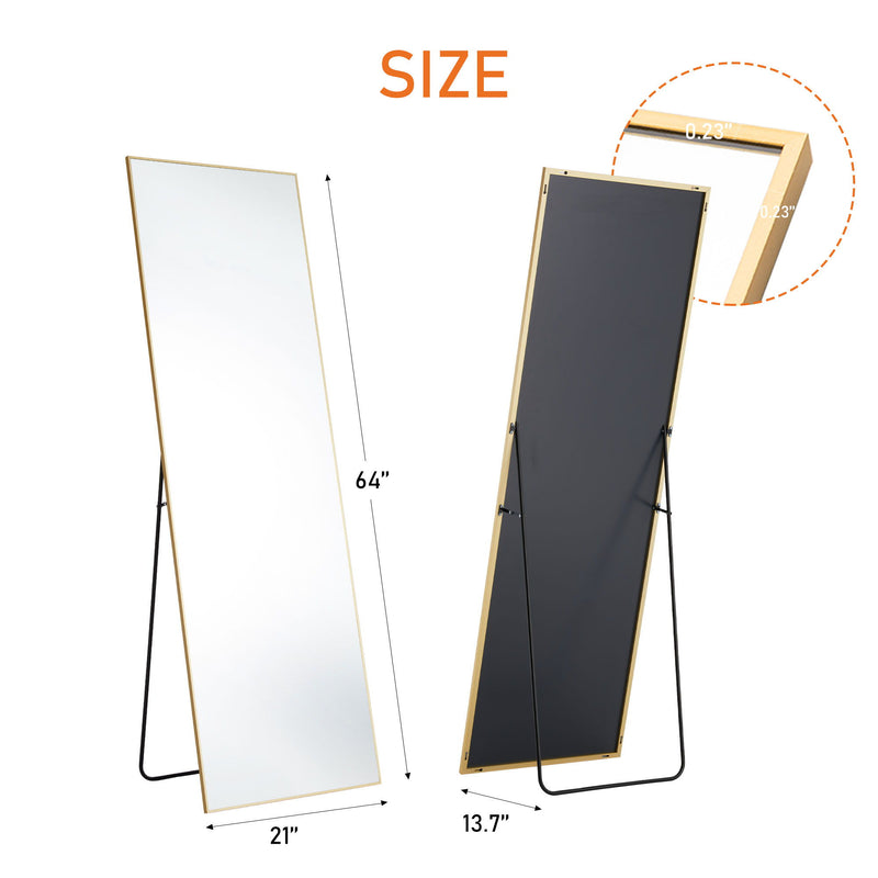 64" Aluminum Arch Freestanding Framed Standing Mirror - Gold