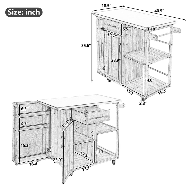 Outdoor Kitchen Island Prep Station With Lockable Wheels, Ample Storage, Towel & Spice Racks