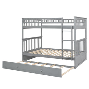 Full over Full Bunk Bed with Twin Size Trundle, Convertible Beds, Gray