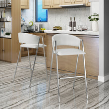 Load image into Gallery viewer, Modern Bar Stools With Low Back And Arms And Durable Metal Frame (Set of 2) - Ivory
