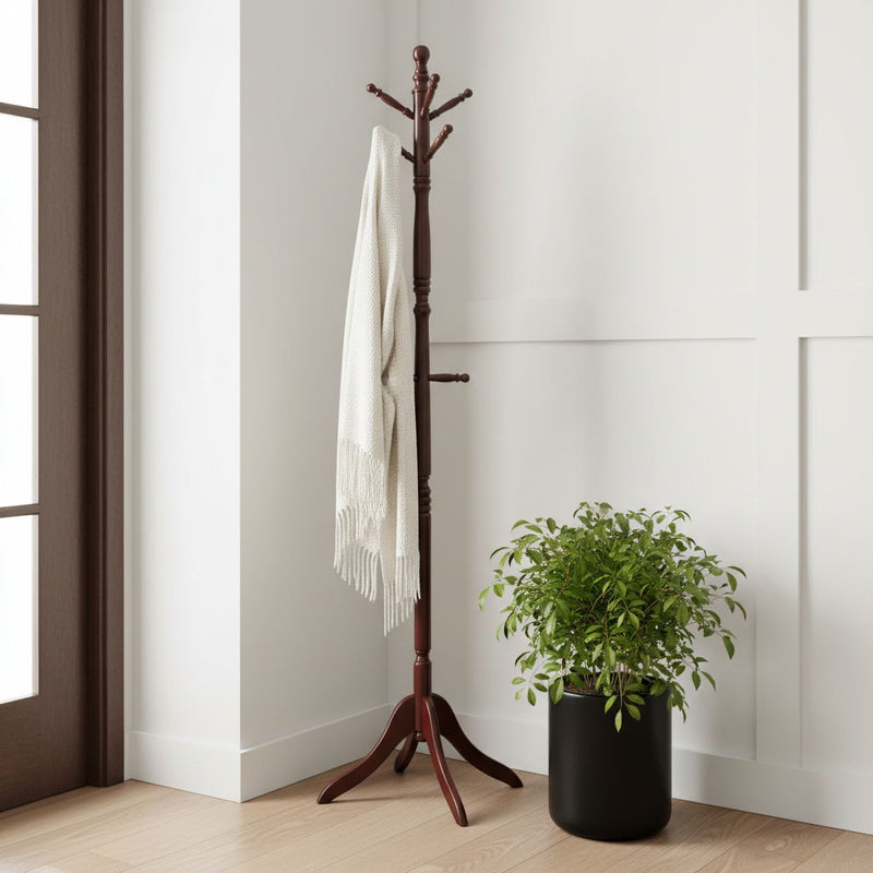 Tall Wooden Standing Coat Rack Swivel With Finish - Cherry