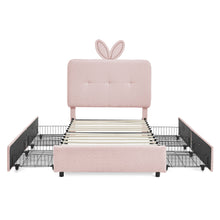 Load image into Gallery viewer, Upholstered Bed With Oversized Rabbit Ear Headboard, LED Lights &amp; 4 Storage Drawers
