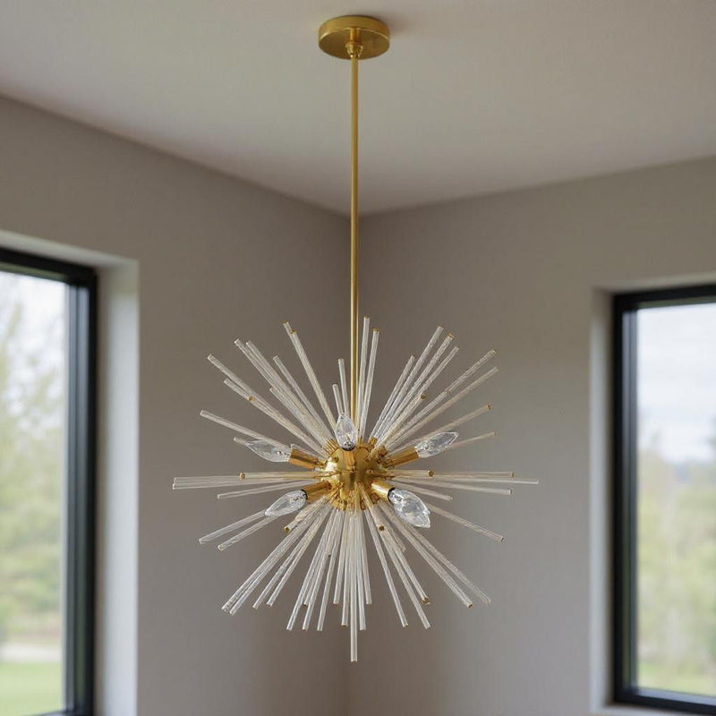 30" Eight Light Dimmable Chandelier With Shades - Brass