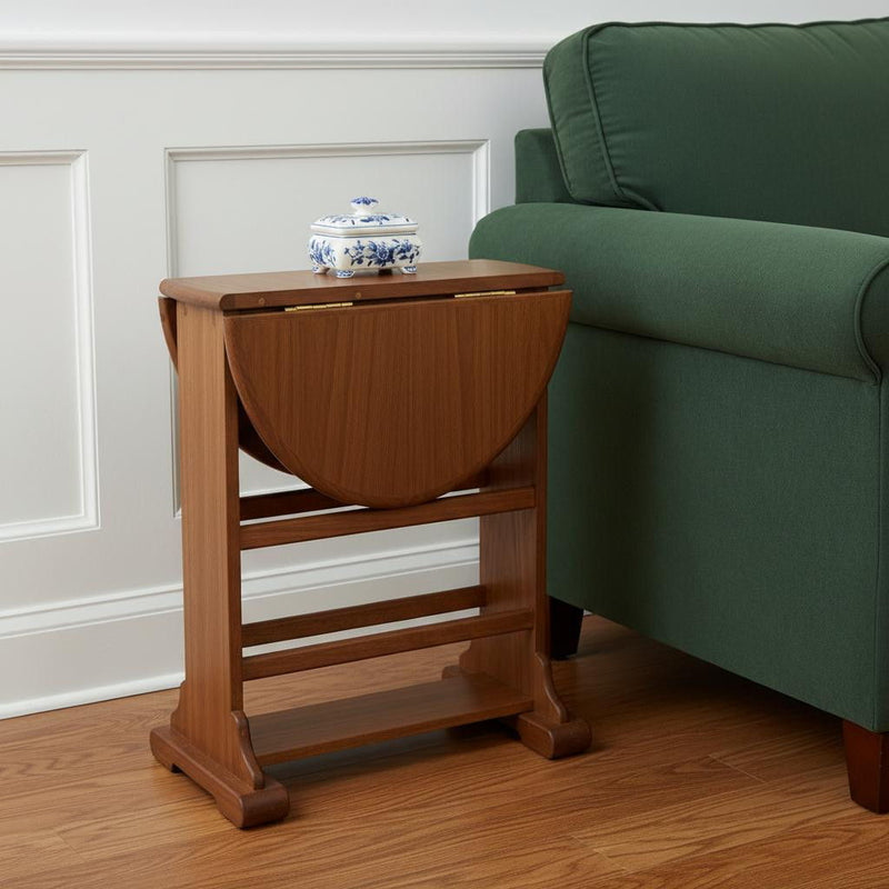Solid Wood Oval Drop Leaf End Table - Brown