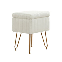 Load image into Gallery viewer, Faux Fur Tufted Storage Ottoman - White / Gold
