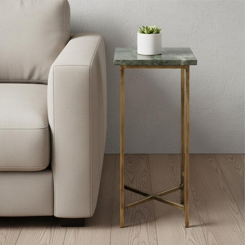 21" Marble Square End Table - Green And Gold