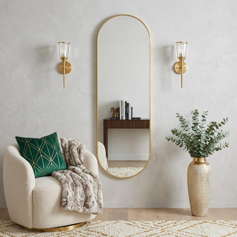 Aluminum Oval Framed Full Length Hanging Mirror - Gold
