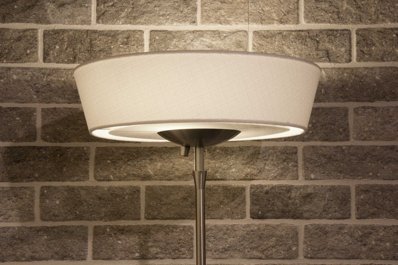 Brushed LED Torchiere Floor Lamp With Empire Shade - Silver White