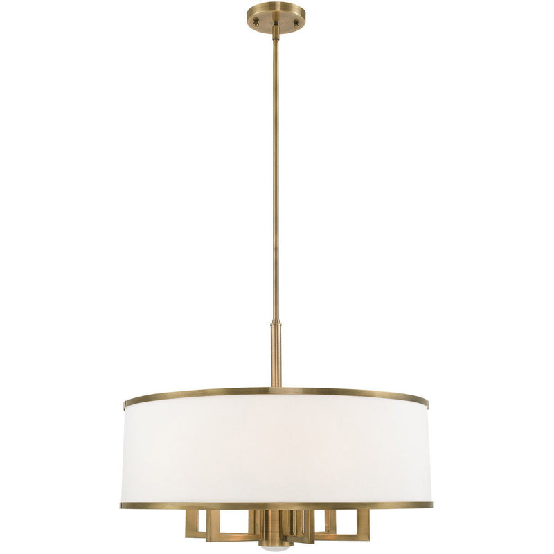 20" Seven Light Dimmable Chandelier With Shades - Antiqued Brass