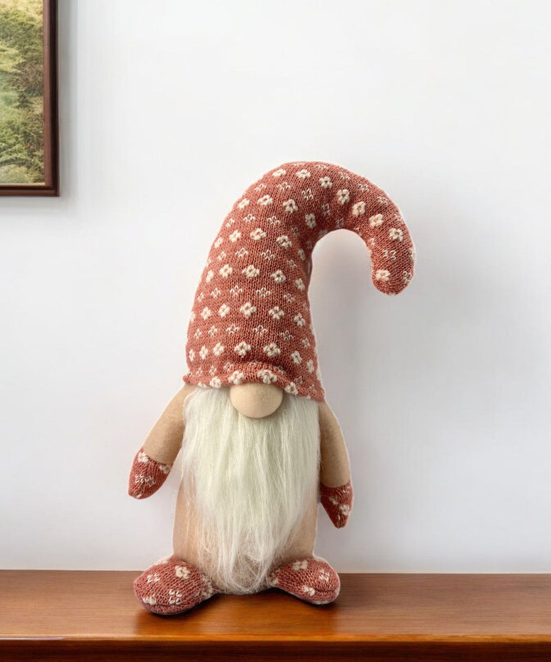 Fabric Christmas Santa Standing Gnome - Pink / White