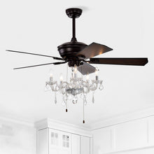 Load image into Gallery viewer, 52" Crystal Shade Ceiling Fan Lamp, 3 Speed, 4 Timing, 5 Reversible Blades Crystal Ceiling Fan, 5 Pieces X E12 (No Include Bulb), Hand Pull Chain - Matte Black
