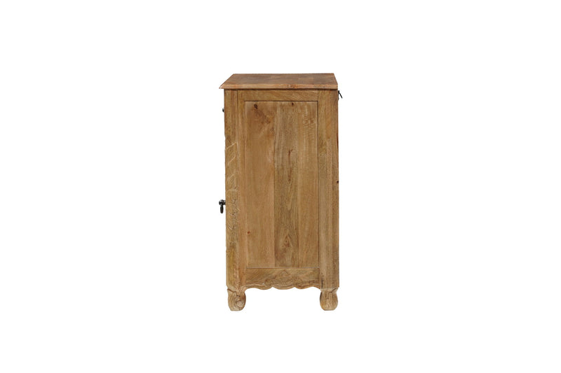 Solid Wood Distressed Carved Floral One Drawer Nightstand - Brown
