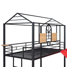 Load image into Gallery viewer, Twin Over Twin Metal Bunk Bed ,Metal Housebed With Slide,Three Colors Available.(Black with Red Slide)(OLD SKU :LP000095AAJ)
