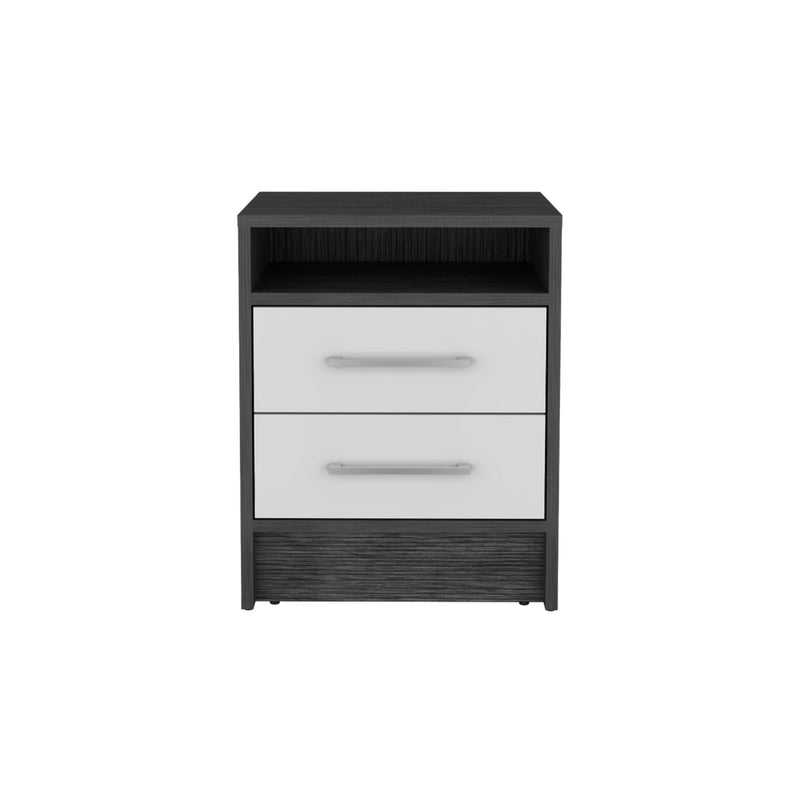 Wood Two Drawer Nightstand - Dark Gray And White