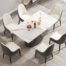 Load image into Gallery viewer, 63&quot; Modern Artificial Stone Panel Stainless Steel Curved Legs, Can Accommodate 6-8 People - White / Gray

