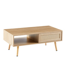 Load image into Gallery viewer, 41.34" Rattan Coffee Table, Sliding Door For Storage, Solid Wood Legs, Modern Table For Living Room
