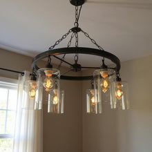 Load image into Gallery viewer, Shaded Six Light Metal Transparent Glass Chandelier With Shades - Black
