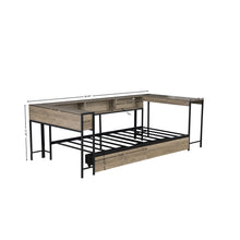 Load image into Gallery viewer, Corner Bed Frame Twin Size With Bookcase And 2 Underbed Storage Drawers, Modern Twin Bed With LED Light And Charging Station, Modern Daybed Reversible Left Or Right - Gray

