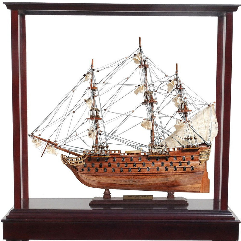 HMS Victory Hand Painted Boat With Case - Brown