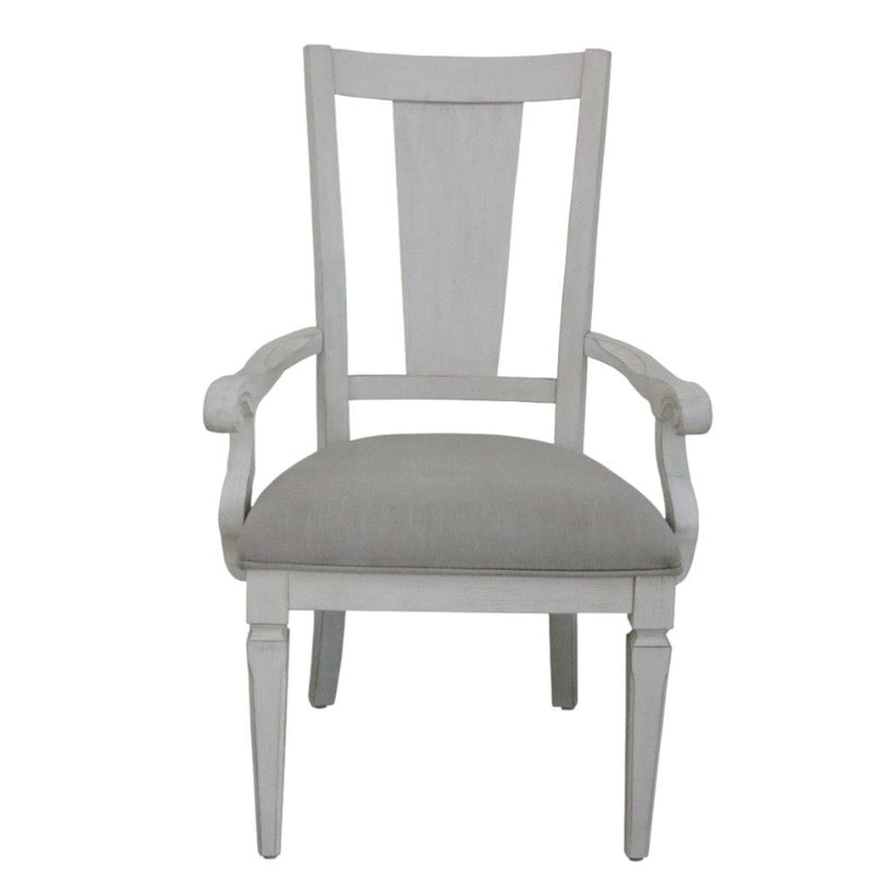 Upholstered Linen Solid Wood Open Back Dining Arm Chairs (Set of 2) - Light Gray