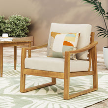 Load image into Gallery viewer, Outdoor Acacia Wood Club Chairs With Water Resistant Cushions - Teak / Beige
