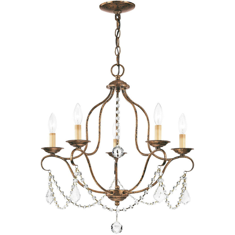 24" Five Light Dimmable Chandelier With Shades - Bronze