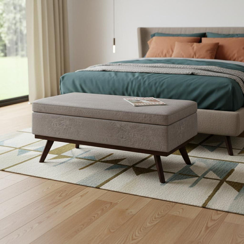 42" Leather Cocktail Ottoman With Storage - Gray / Brown