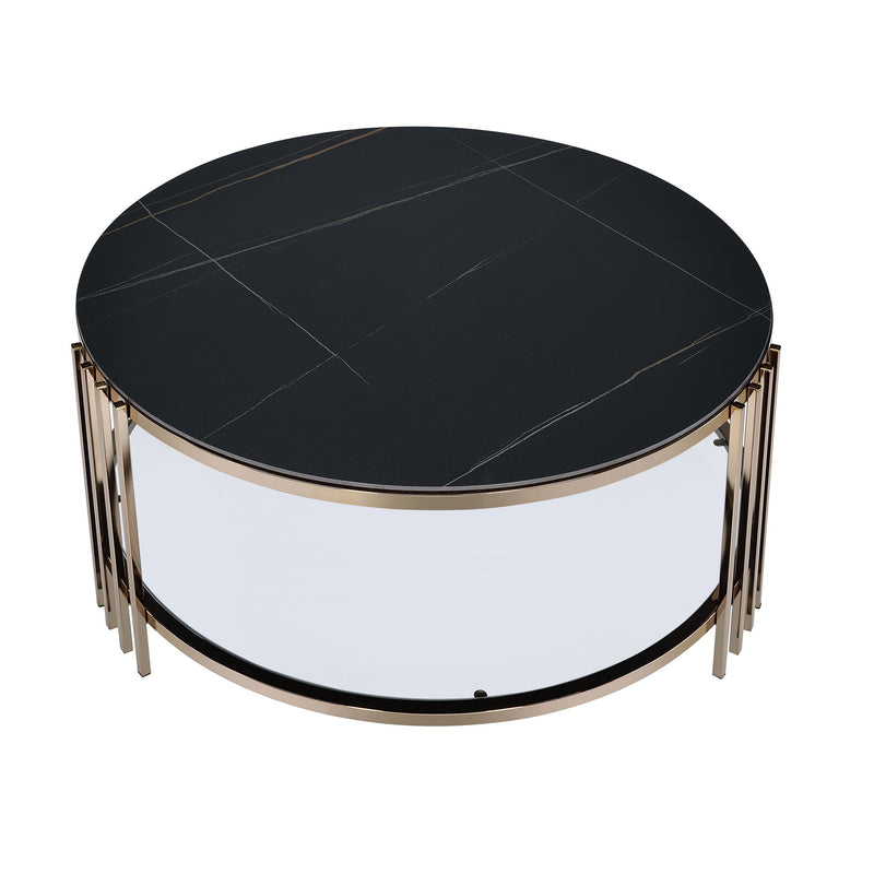 Sintered Stone Steel Round Coffee Table - Black / Champagne