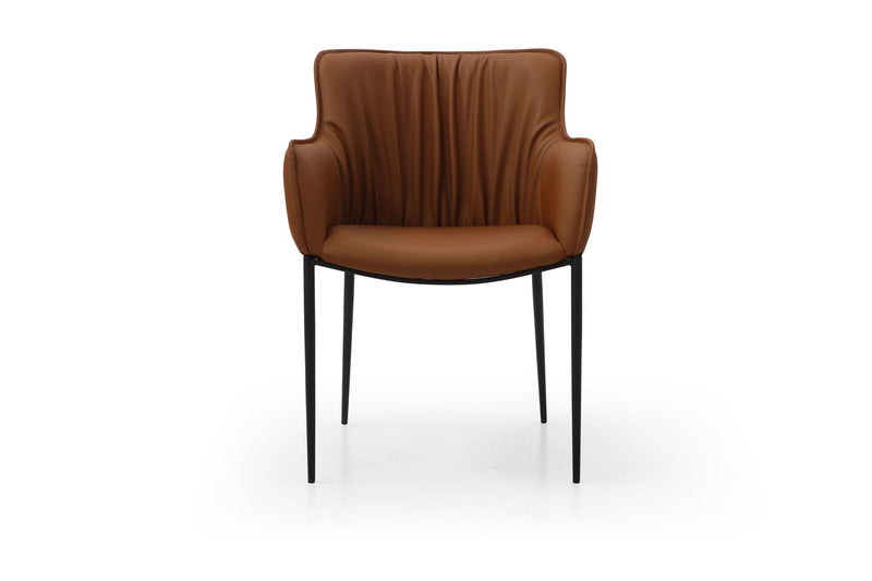 Faux Leather Steel Dining Arm Chair - Brown / Black