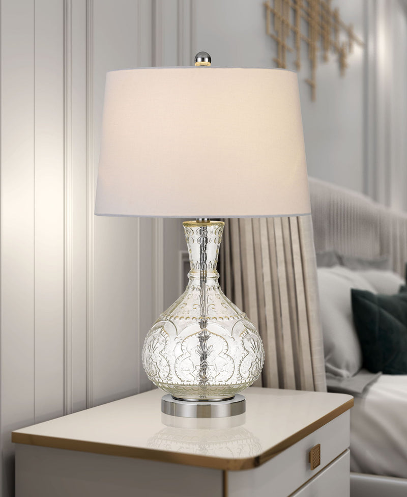 Metal Round Table Lamp With Shade - Clear White