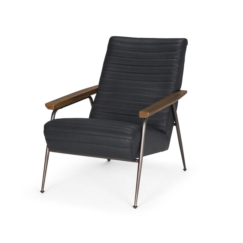 Genuine Leather Metal Arm Chair - Black