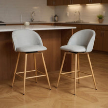 Load image into Gallery viewer, Fabric Metal Low Back Counter Height Swivel Bar Chairs (Set of 2) - Gray / Oak
