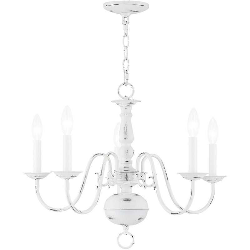 18" Five Light Dimmable Chandelier With Shades - Antiqued White