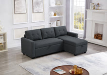 Load image into Gallery viewer, Upholstered Pull Out Sectional Sofa with Storage Chaise, Convertible Corner Couch, Dark Grey
