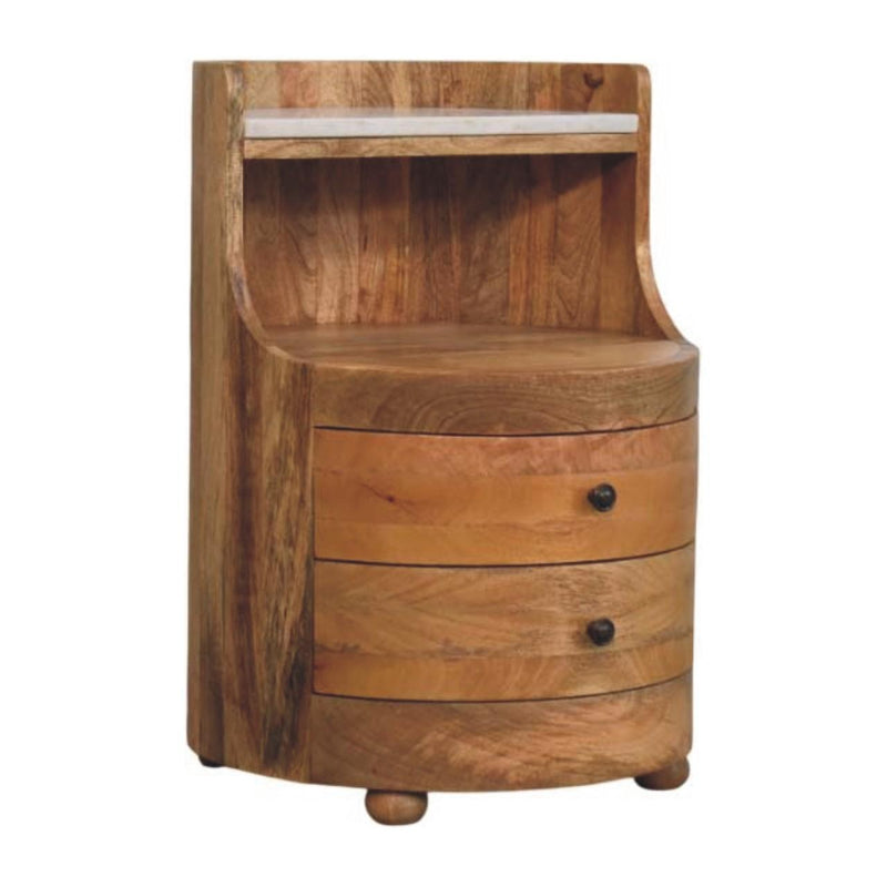 Solid Wood And Marble Two Drawer Nightstand - Oak