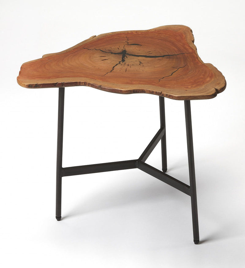 Solid Wood Free Form End Table - Black And Natural Brown