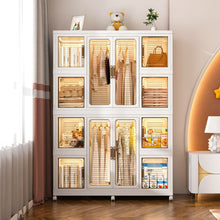 Load image into Gallery viewer, Portable Wardrobe Closet Storage Organizer For Clothes With Magnetic Doors, 12 Cubes &amp; 2 Hanging Rods - White
