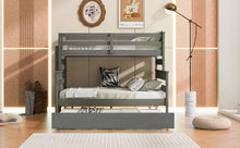 Load image into Gallery viewer, Wood Twin over Full Bunk Bed with Twin Size Trundle, Gray
