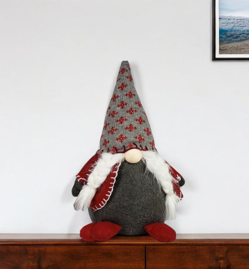 Fabric Christmas Santa Standing Gnome (527550) - Red / Gray / White