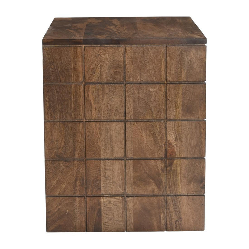 Wood Carved Geometric Two Drawer Nightstand - Walnut