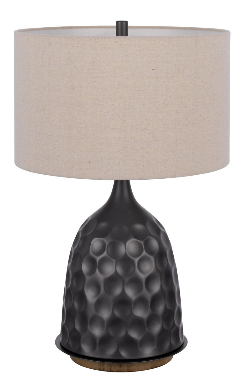 Metal Table Lamp With Brown Drum Shade - Gray