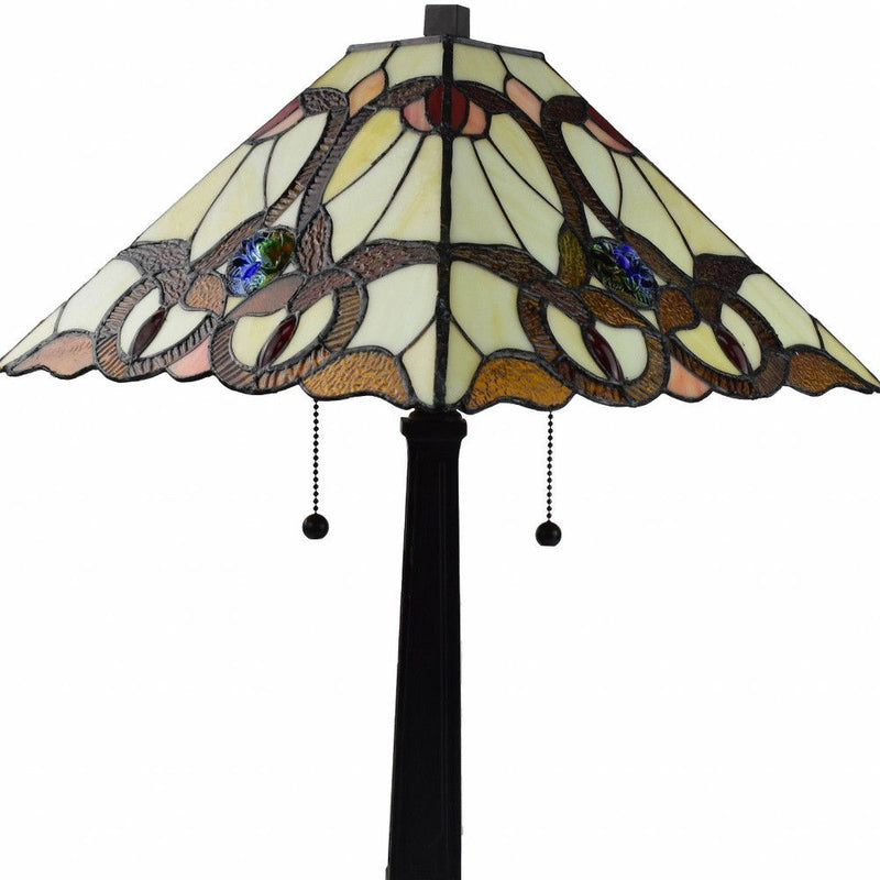 Metal Two Light Candlestick Table Lamp With Beige Empire Shade - Dark Brown
