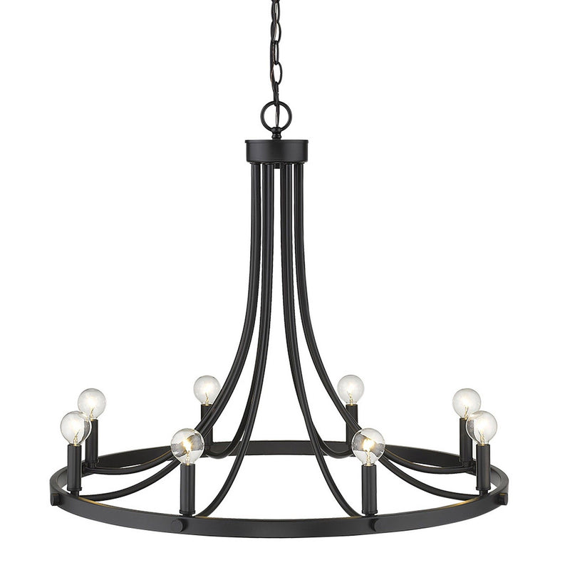 Candle Style Eight Light Metal Dimmable Chandelier - Black