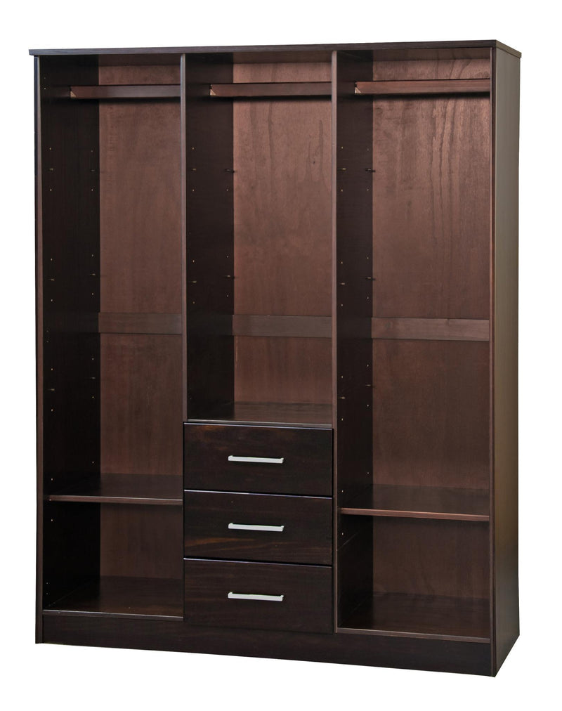 Solid Wood Mirrored Three Door Three Drawer Combo Dresser - Dark Brown