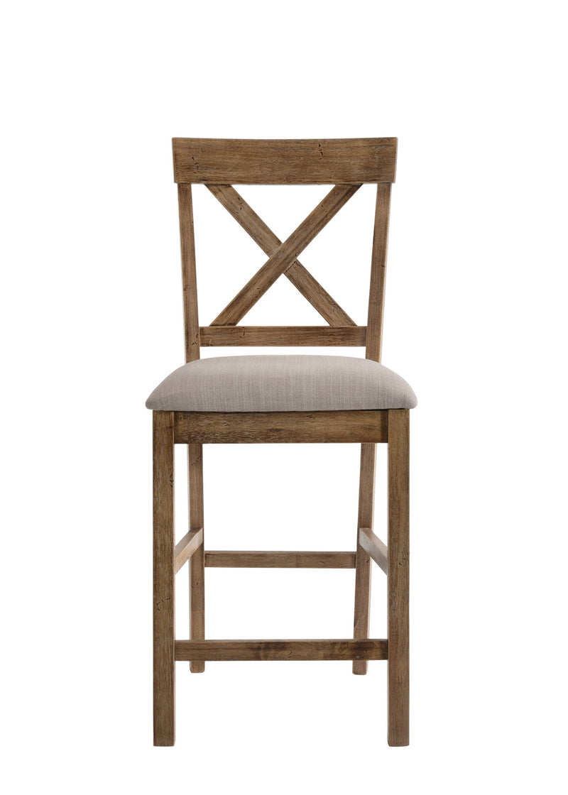 Fabric And Solid Wood Counter Height Bar Chairs (Set of 2) - Tan / Oak