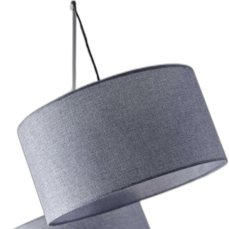 Three Light Tree Floor Lamp With Gray Solid Color Drum Shade - Black