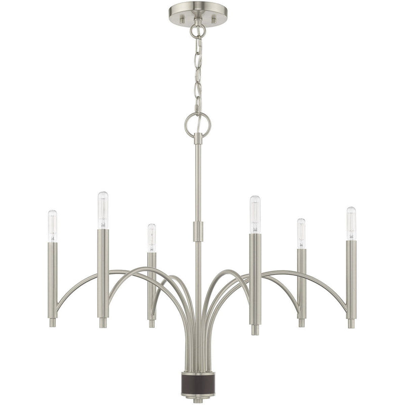 24" Six Light Dimmable Chandelier With Shades - Nickel / Pearl Silver