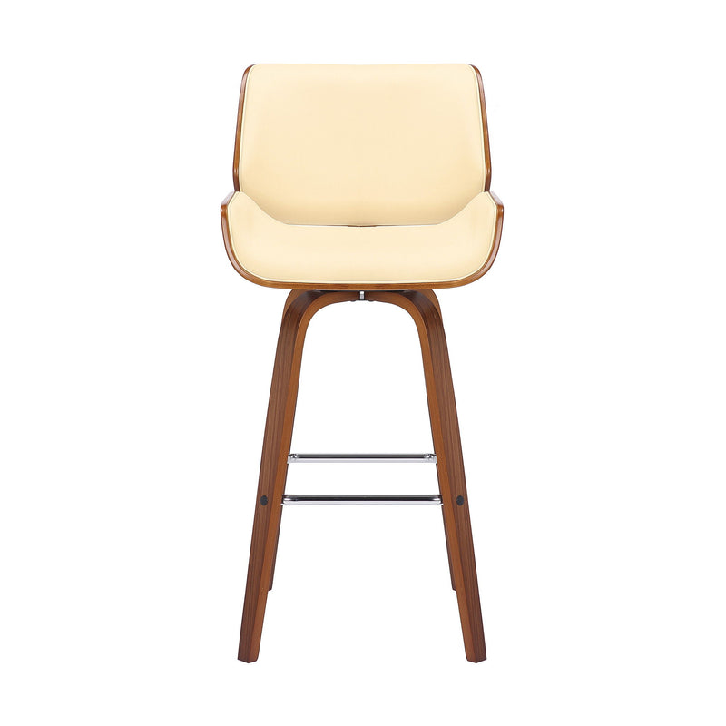 Faux Leather And Solid Wood Swivel Bar Height Bar Chair - Cream And Brown