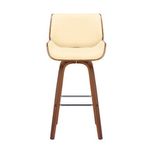 Load image into Gallery viewer, Faux Leather And Solid Wood Swivel Bar Height Bar Chair - Cream And Brown
